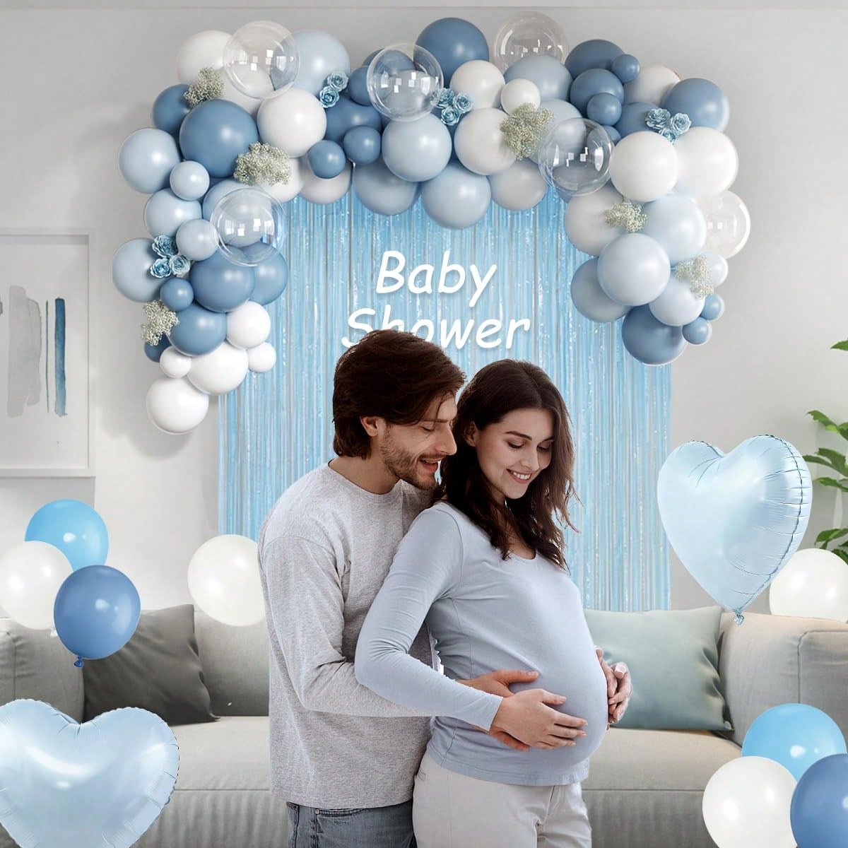 105pcs Light Blue & White Balloon Garland Arch Kit With Light Blue Tassel Curtain, Suitable For Boy, Girl, Kids, Bride, Baby Shower, Birthday, Engagement, Wedding, Winter Wonderland, Dance Party Decor