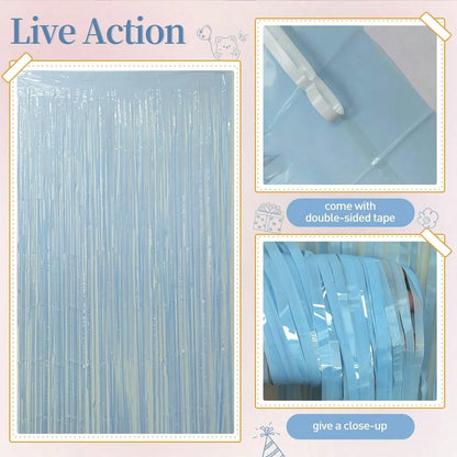 105pcs Light Blue & White Balloon Garland Arch Kit With Light Blue Tassel Curtain, Suitable For Boy, Girl, Kids, Bride, Baby Shower, Birthday, Engagement, Wedding, Winter Wonderland, Dance Party Decor