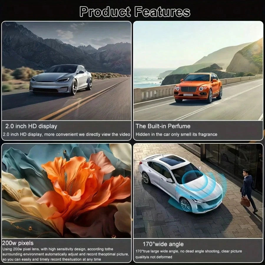 1080P Full HD Dash Camera With Center Console LCD Car DVR, WDR 170° Wide Angle, Night Vision, Parking Monitor, 30fps Frame Rate