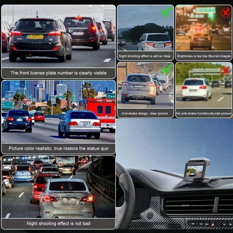 1080P Full HD Dash Camera With Center Console LCD Car DVR, WDR 170° Wide Angle, Night Vision, Parking Monitor, 30fps Frame Rate