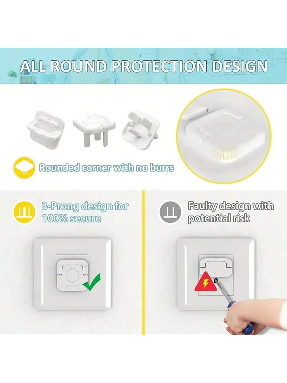 10pcs/15pcs US Standard 2-Prong/3-Prong Outlet Covers, Insulated Protective Caps, Anti-Electric Shock Baby Plug Covers, Child Safety