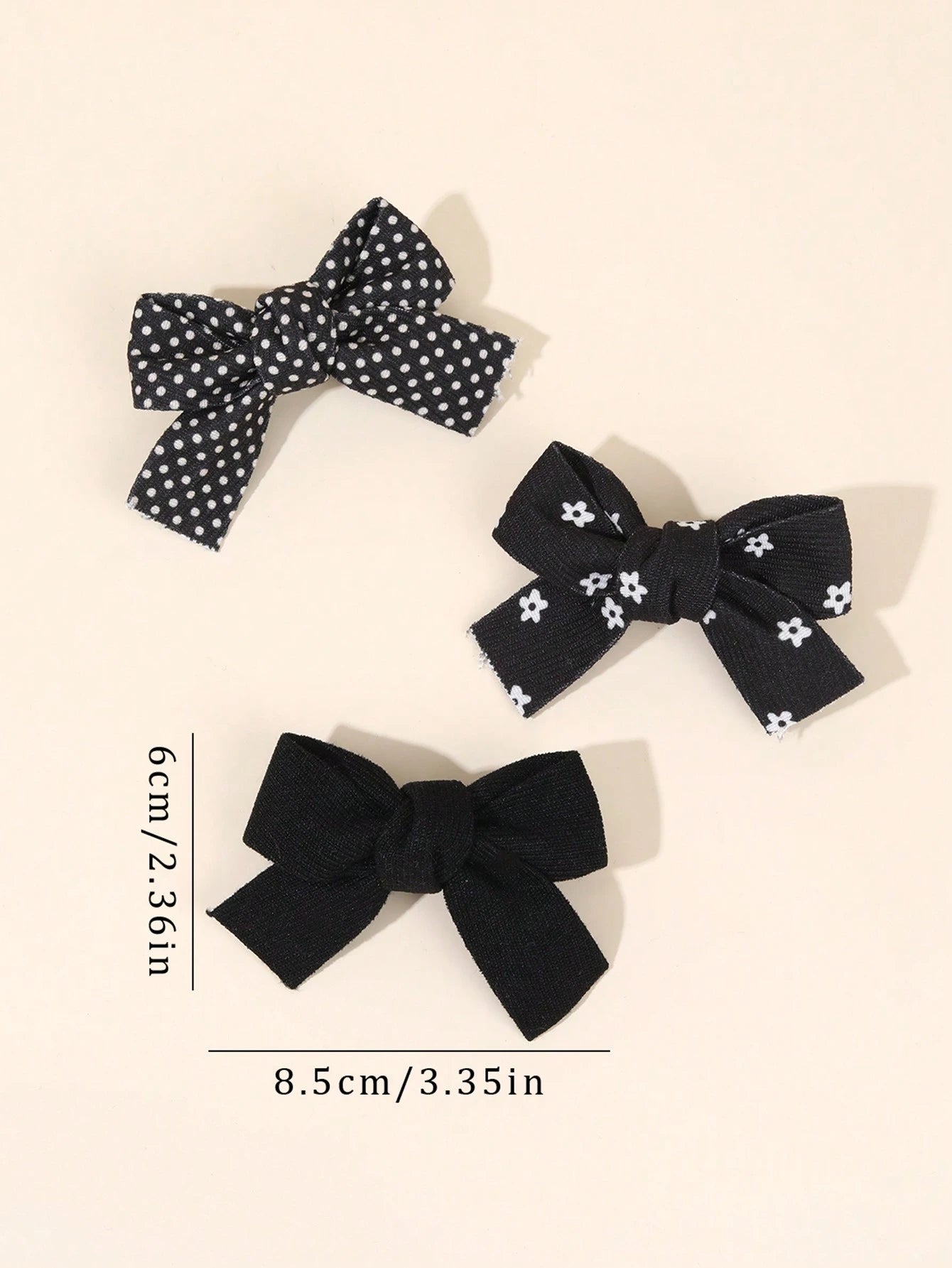 10pcs Black Hair Clips, Suitable For Girls, Cute Plaid Polka Dot Pattern, Black Fabric Bow Hair Clips, Solid Color Hair Clips, Floral Pattern Hair Clips, Girls Holiday Party Hair Accessories, Children