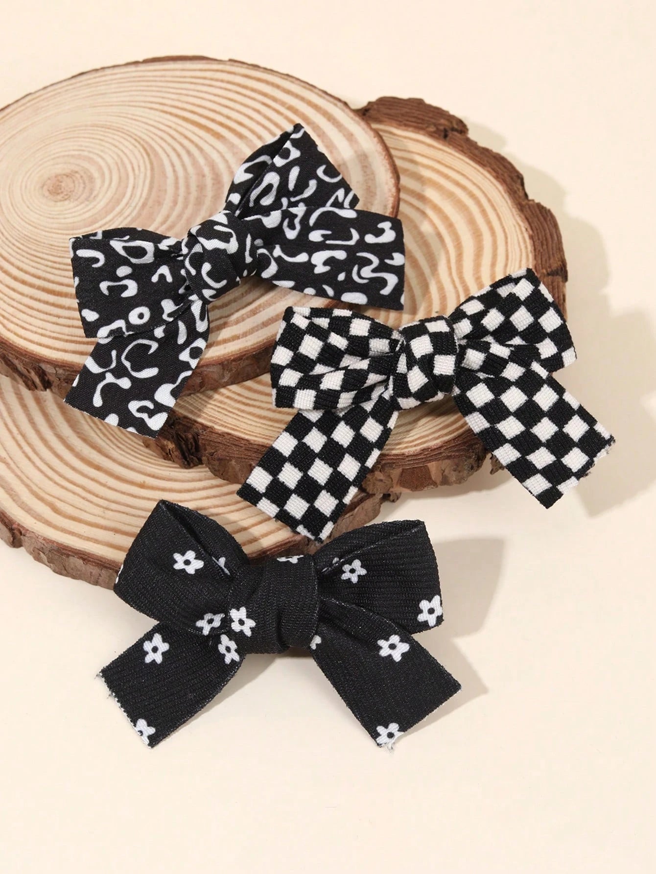 10pcs Black Hair Clips, Suitable For Girls, Cute Plaid Polka Dot Pattern, Black Fabric Bow Hair Clips, Solid Color Hair Clips, Floral Pattern Hair Clips, Girls Holiday Party Hair Accessories, Children