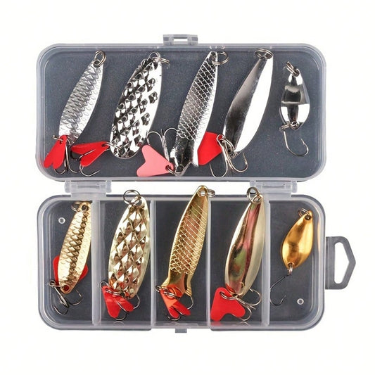 10pcs Set Metal Spoon Fishing Lures, Sequin Spinner Baits