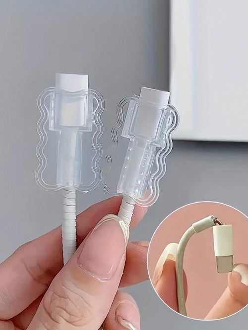 10pcs Transparent Wavy Phone Data Cable Protector, Suitable For IPhone, Smartphone And Tablet- Thickened Data Cable Protector, Phone Charging Cable Protector, TPU Material Soft Protection, Battery No