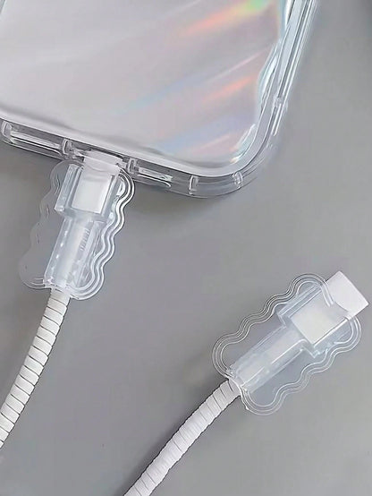 10pcs Transparent Wavy Phone Data Cable Protector, Suitable For IPhone, Smartphone And Tablet- Thickened Data Cable Protector, Phone Charging Cable Protector, TPU Material Soft Protection, Battery No