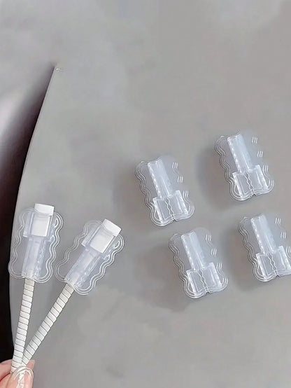 10pcs Transparent Wavy Phone Data Cable Protector, Suitable For IPhone, Smartphone And Tablet- Thickened Data Cable Protector, Phone Charging Cable Protector, TPU Material Soft Protection, Battery No