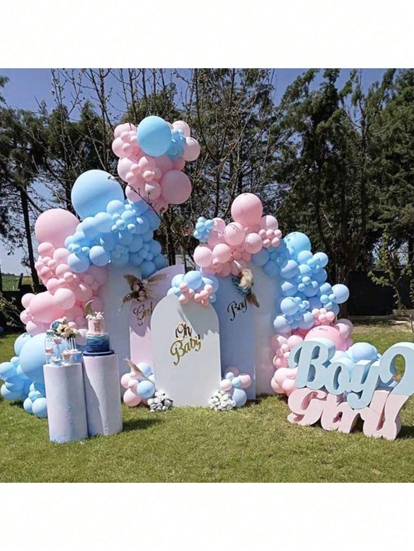 111pcs Balloon Garland Kit- Pink, Blue And Gold Metallic Latex Balloons- Suitable For Boy/Girl Birthday, Wedding, Party Or Gender Reveal Decoration