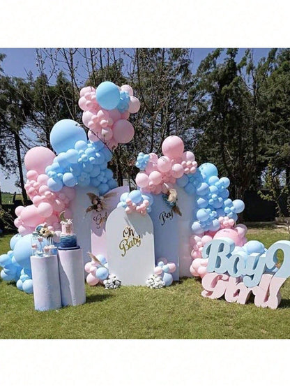 111pcs Balloon Garland Kit- Pink, Blue And Gold Metallic Latex Balloons- Suitable For Boy/Girl Birthday, Wedding, Party Or Gender Reveal Decoration
