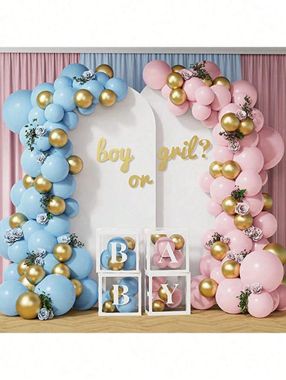 111pcs Balloon Garland Kit- Pink, Blue And Gold Metallic Latex Balloons- Suitable For Boy/Girl Birthday, Wedding, Party Or Gender Reveal Decoration