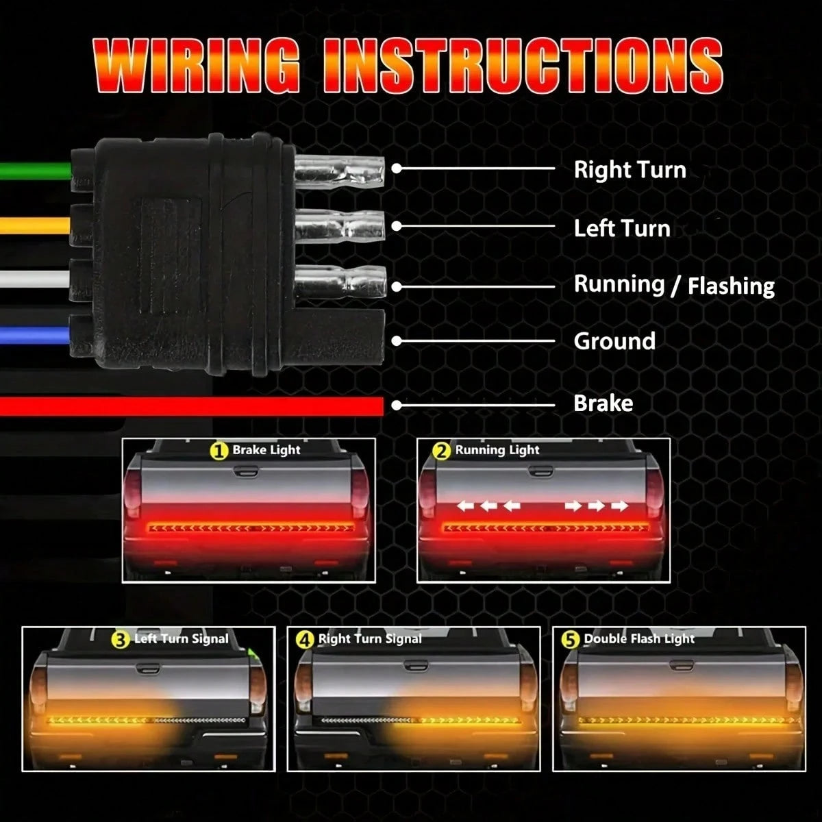 12-24V LED Tailgate Light Bar For Pickup Trucks, Dynamic Turn Signal Brake Reverse Tail Lights