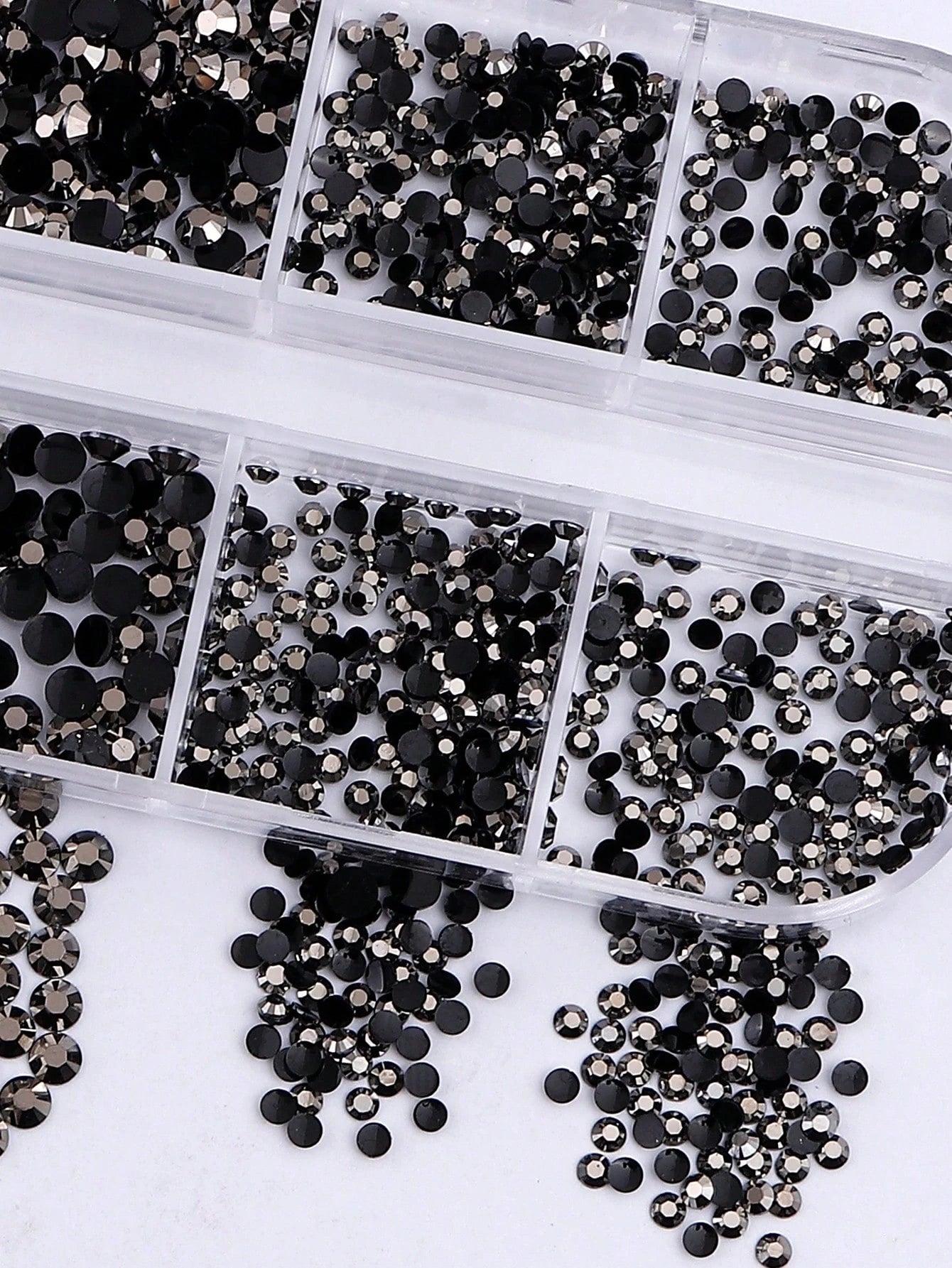 12-Grid Black Nail Rhinestones, Flat Bottom Deep Black Glass Crystal Nail Gems, 3D Nail Decoration Strass, Suitable For Acrylic Nails, Round Multi-Size 2/3/4mm Nail Stones, DIY Nail Decoration, Nail R