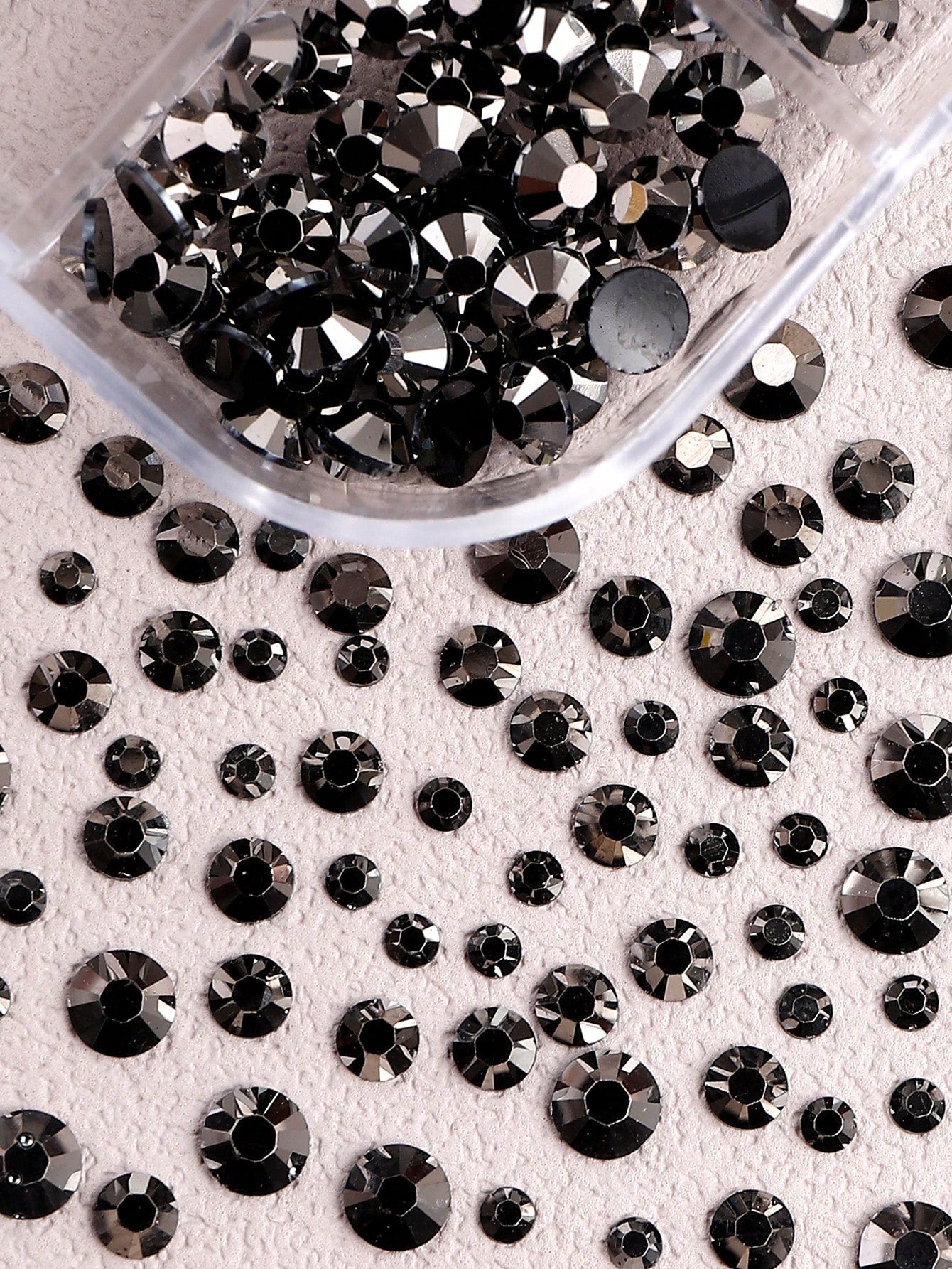 12-Grid Black Nail Rhinestones, Flat Bottom Deep Black Glass Crystal Nail Gems, 3D Nail Decoration Strass, Suitable For Acrylic Nails, Round Multi-Size 2/3/4mm Nail Stones, DIY Nail Decoration, Nail R