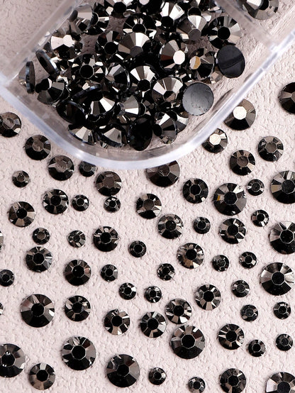 12-Grid Black Nail Rhinestones, Flat Bottom Deep Black Glass Crystal Nail Gems, 3D Nail Decoration Strass, Suitable For Acrylic Nails, Round Multi-Size 2/3/4mm Nail Stones, DIY Nail Decoration, Nail R