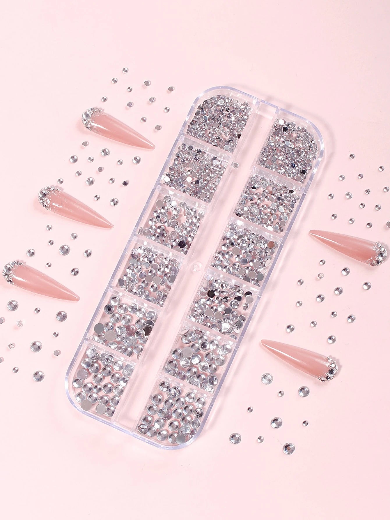 12-Grid Black Nail Rhinestones, Flat Bottom Deep Black Glass Crystal Nail Gems, 3D Nail Decoration Strass, Suitable For Acrylic Nails, Round Multi-Size 2/3/4mm Nail Stones, DIY Nail Decoration, Nail R