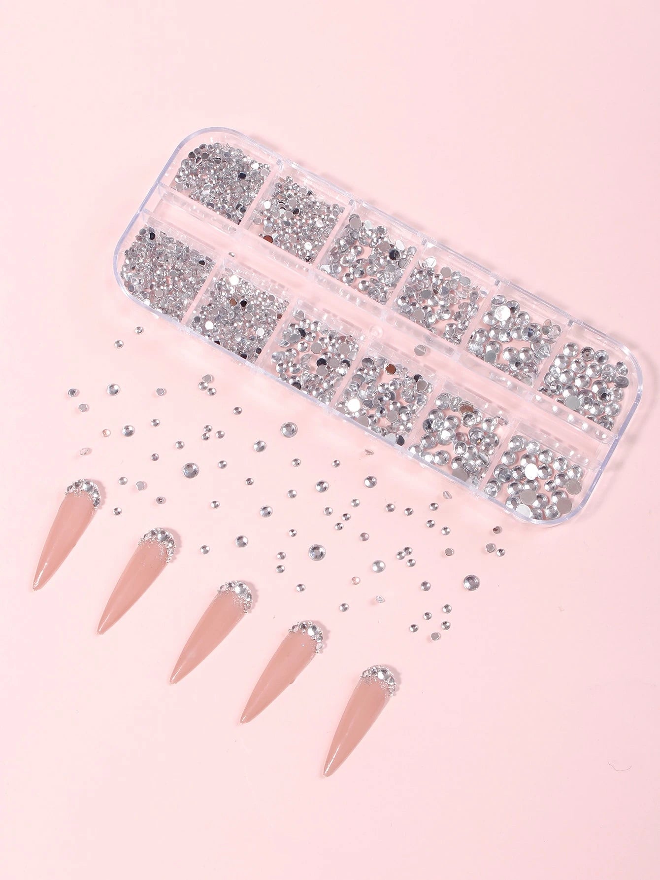 12-Grid Black Nail Rhinestones, Flat Bottom Deep Black Glass Crystal Nail Gems, 3D Nail Decoration Strass, Suitable For Acrylic Nails, Round Multi-Size 2/3/4mm Nail Stones, DIY Nail Decoration, Nail R