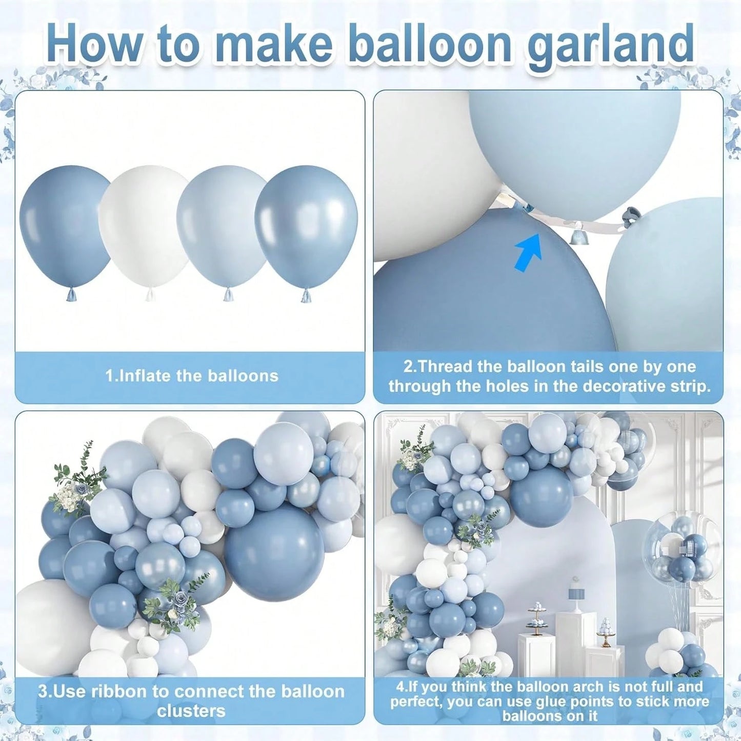 128pcs Dusty Blue Balloons Arch Garland Kit, Light Blue And White Balloon Arch Kit Pearl Pastel Blue Clear Balloon For Wedding Birthday Babyshower Bridal Gender Reveal Party Decorations