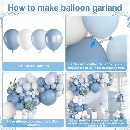 128pcs Dusty Blue Balloons Arch Garland Kit, Light Blue And White Balloon Arch Kit Pearl Pastel Blue Clear Balloon For Wedding Birthday Babyshower Bridal Gender Reveal Party Decorations