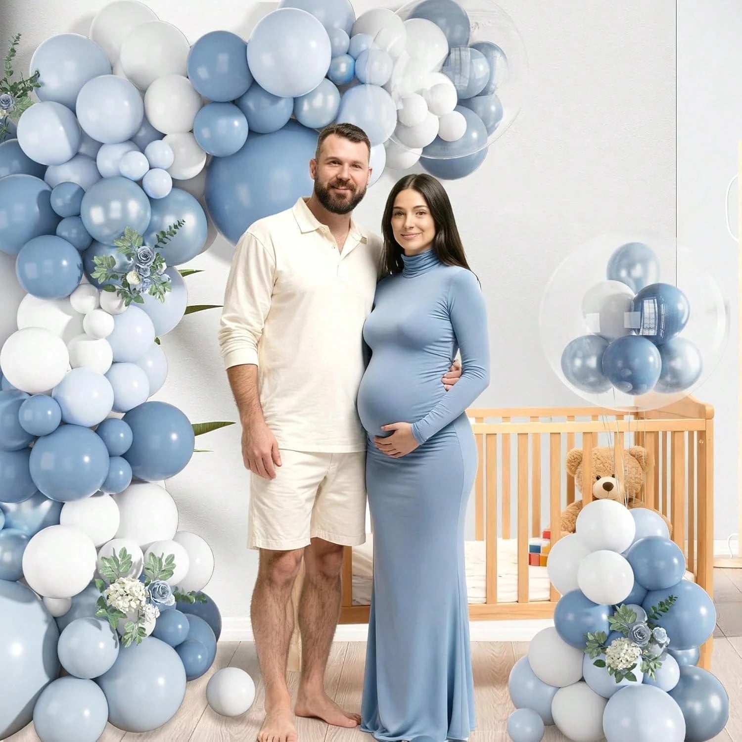 128pcs Dusty Blue Balloons Arch Garland Kit, Light Blue And White Balloon Arch Kit Pearl Pastel Blue Clear Balloon For Wedding Birthday Babyshower Bridal Gender Reveal Party Decorations