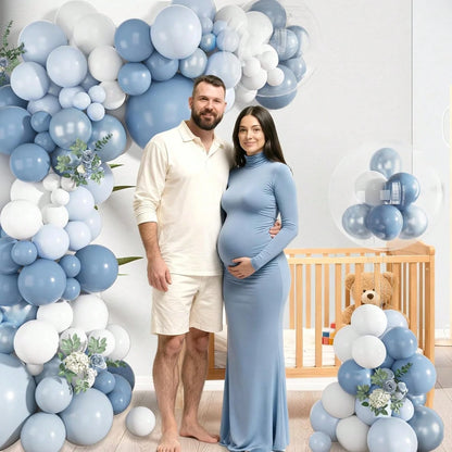 128pcs Dusty Blue Balloons Arch Garland Kit, Light Blue And White Balloon Arch Kit Pearl Pastel Blue Clear Balloon For Wedding Birthday Babyshower Bridal Gender Reveal Party Decorations