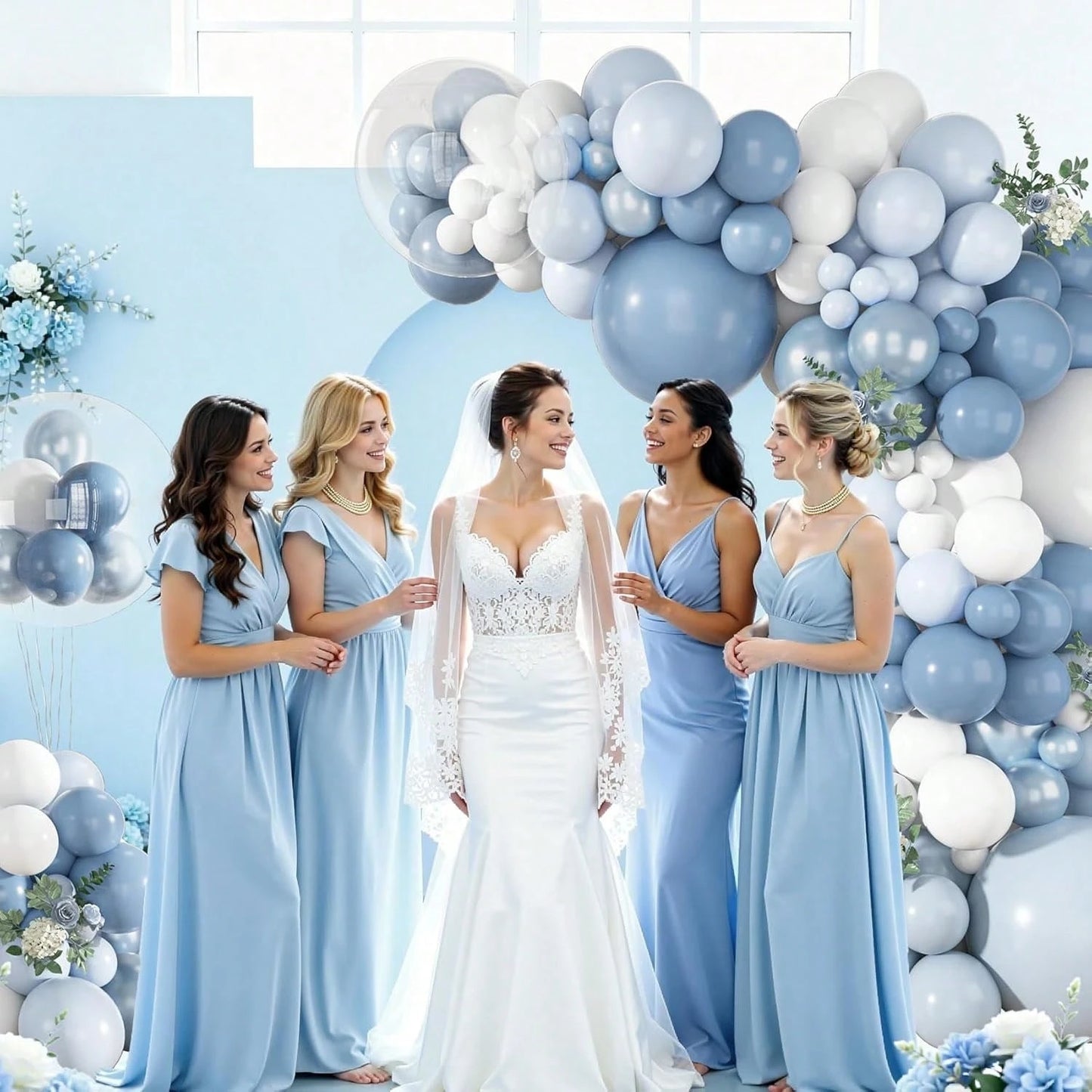 128pcs Dusty Blue Balloons Arch Garland Kit, Light Blue And White Balloon Arch Kit Pearl Pastel Blue Clear Balloon For Wedding Birthday Babyshower Bridal Gender Reveal Party Decorations
