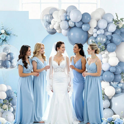 128pcs Dusty Blue Balloons Arch Garland Kit, Light Blue And White Balloon Arch Kit Pearl Pastel Blue Clear Balloon For Wedding Birthday Babyshower Bridal Gender Reveal Party Decorations
