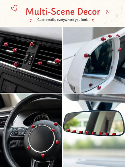 12pcs Car Interior Adhesive Ladybug Decorations, Cute And Fun