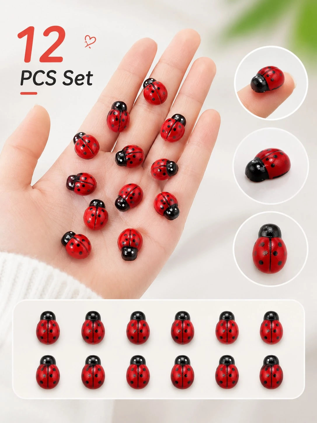 12pcs Car Interior Adhesive Ladybug Decorations, Cute And Fun
