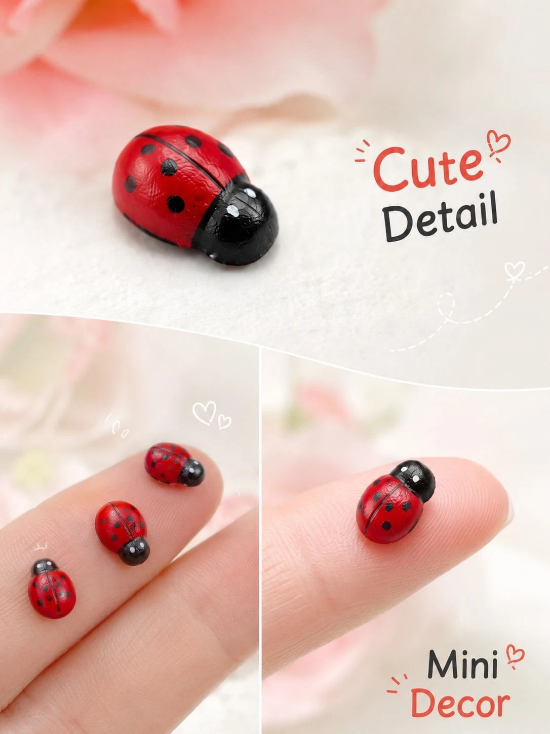 12pcs Car Interior Adhesive Ladybug Decorations, Cute And Fun