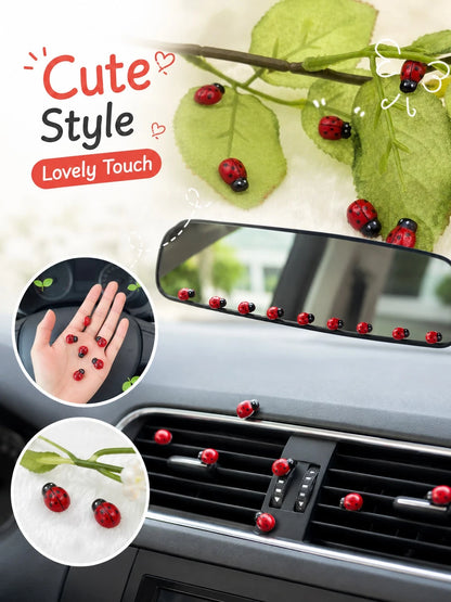 12pcs Car Interior Adhesive Ladybug Decorations, Cute And Fun