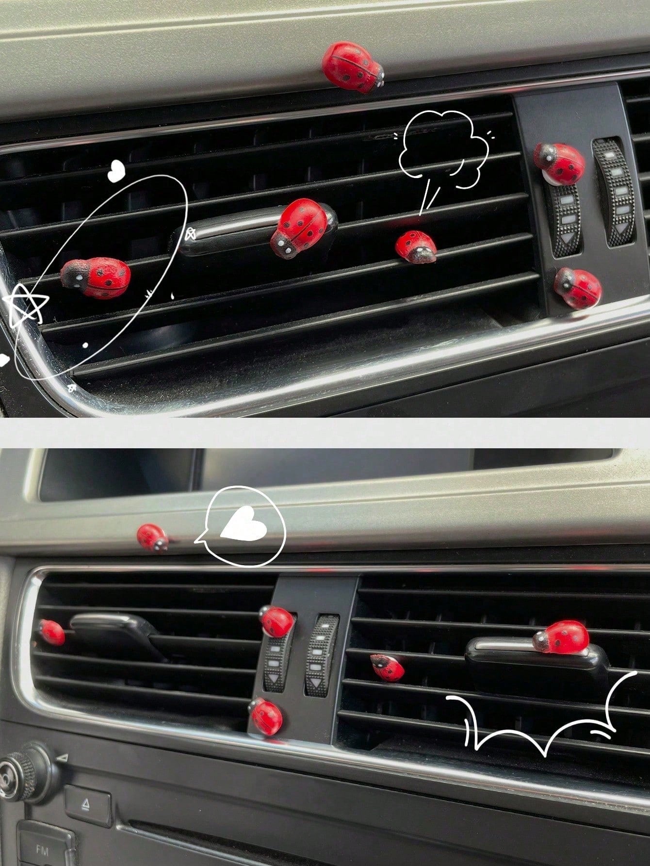 12pcs Car Interior Adhesive Ladybug Decorations, Cute And Fun