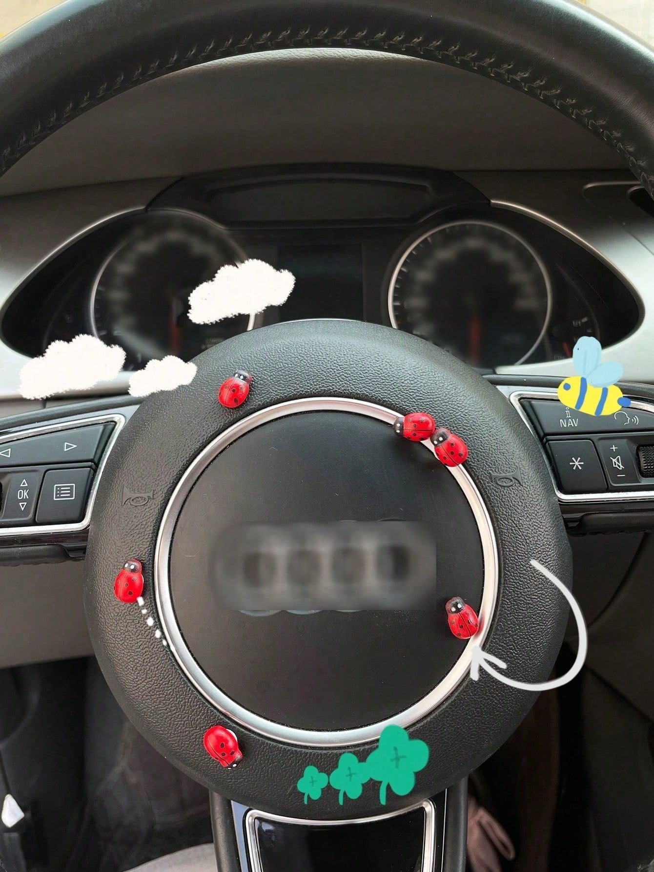 12pcs Car Interior Adhesive Ladybug Decorations, Cute And Fun