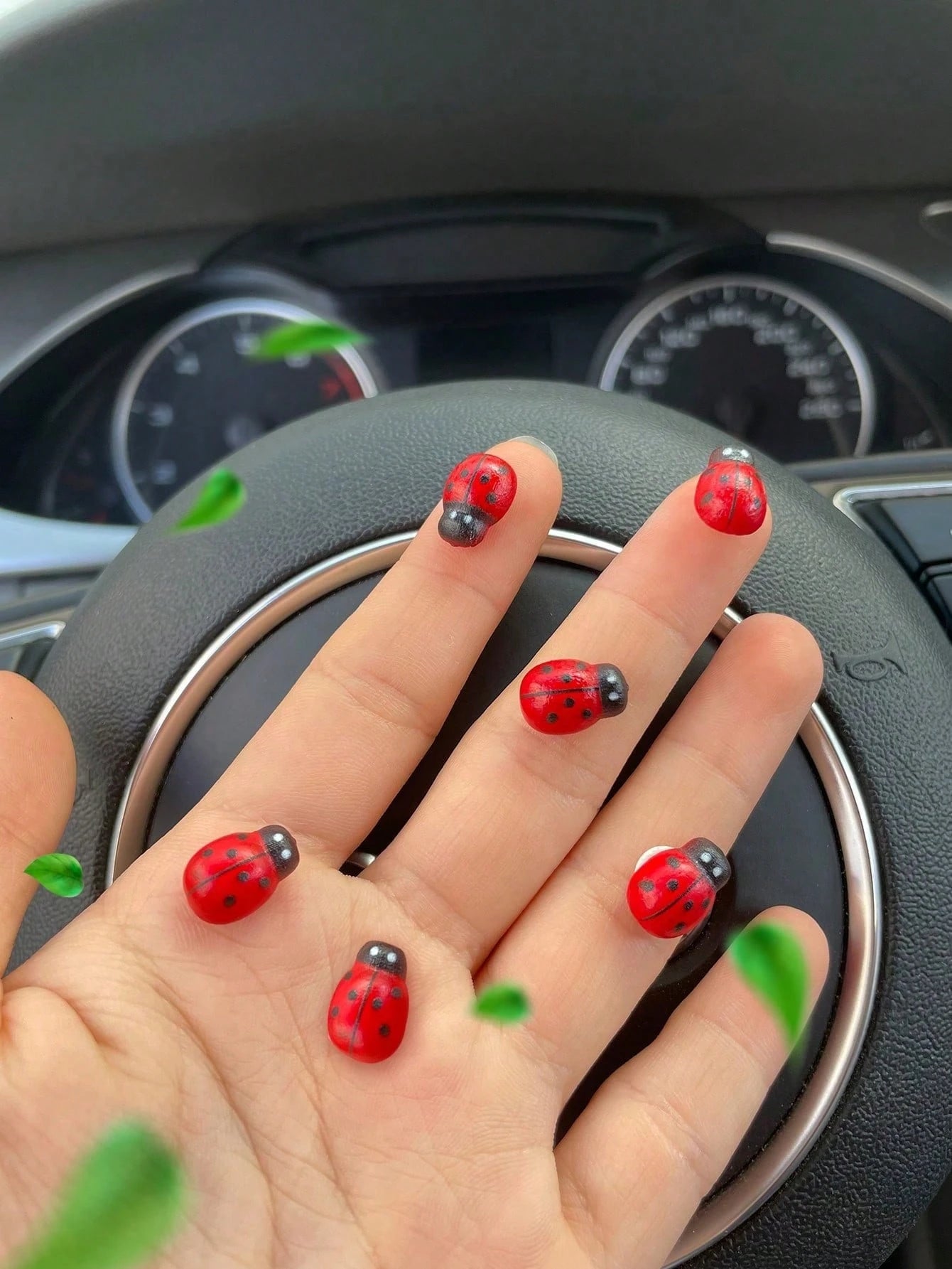 12pcs Car Interior Adhesive Ladybug Decorations, Cute And Fun