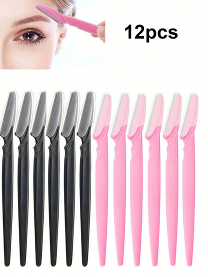 12pcs Women Eyebrow Razor, Face & Body Hair Trimmer, Shaver, Eyebrow Remover With Cover, Small Grooming Tool Set