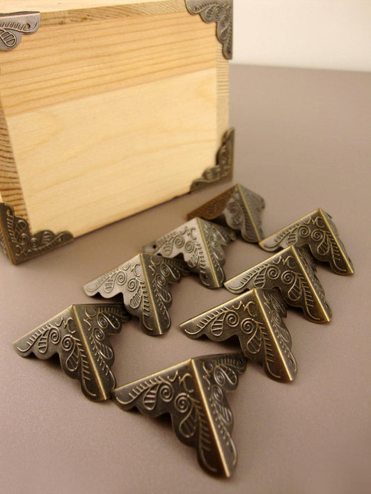 12pcs Yellow Retro Three Sided Decorative Corner Protector For Diy Gift Box, Wooden Box, Cabinet