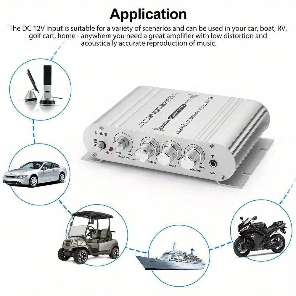12V 400W 2.1-Channel Car Stereo Amplifier-High-Power Speaker Power Amplifier With Subwoofer Output, Can Adjust Bass Control Through RCA/AUX Input To Improve Sound Quality, Suitable For Car Stereo Upgr