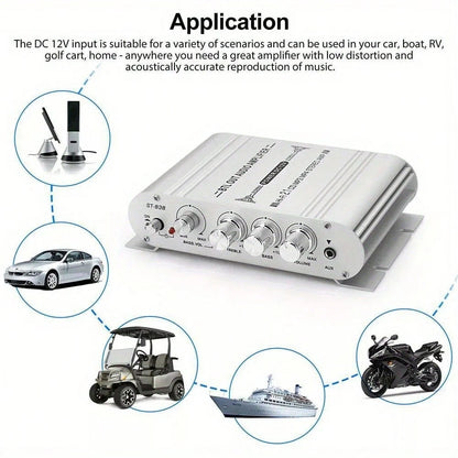 12V 400W 2.1-Channel Car Stereo Amplifier-High-Power Speaker Power Amplifier With Subwoofer Output, Can Adjust Bass Control Through RCA/AUX Input To Improve Sound Quality, Suitable For Car Stereo Upgr