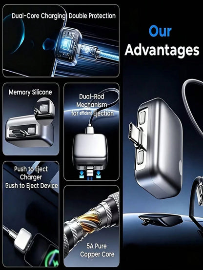 140W Type-C Fast Charging Adapter With Auto-Off Function, Magnetic Pop-Up Charging Port, 100% Fully Charged Auto-Cutoff, Suitable For Overnight Charging