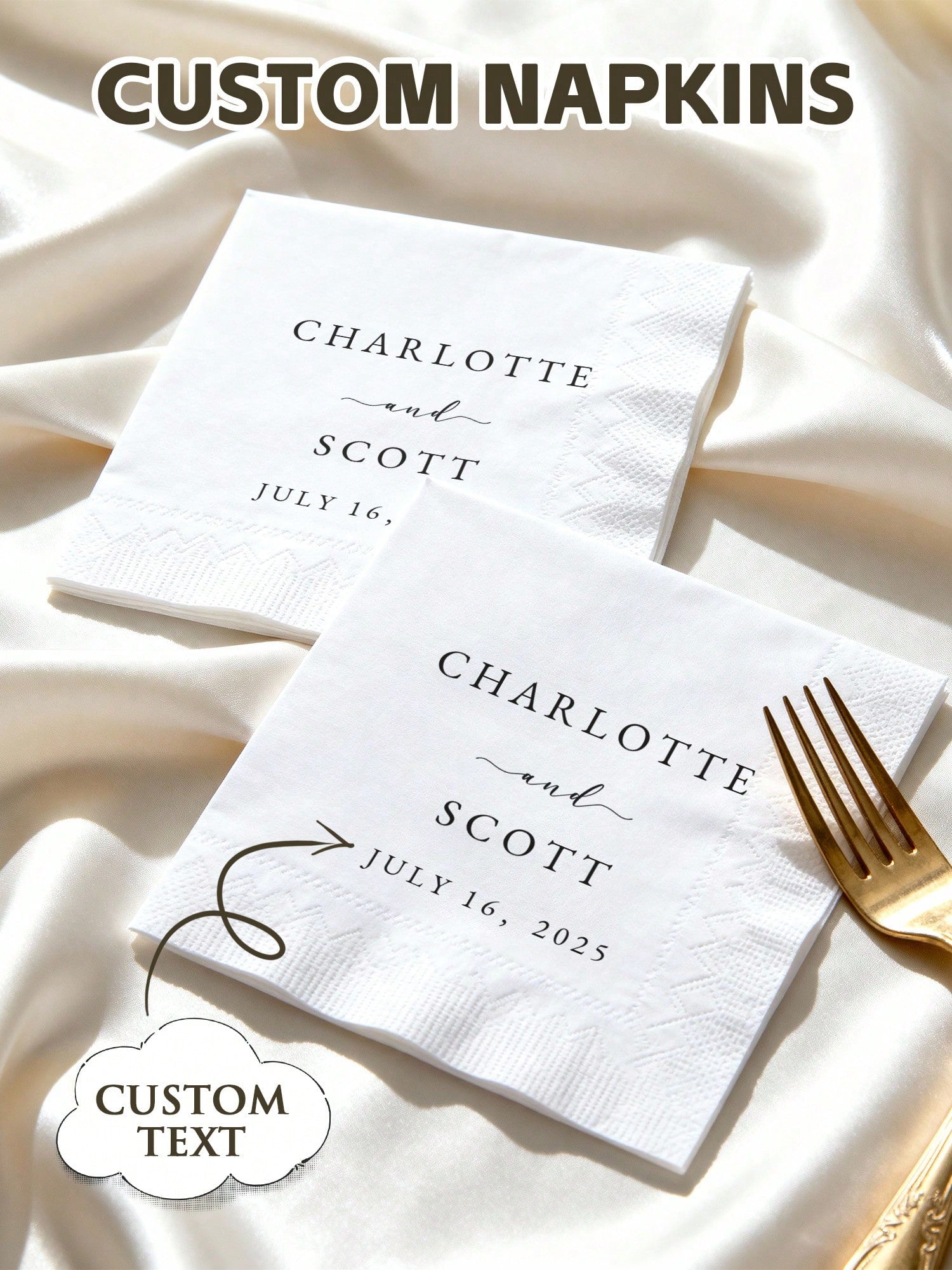 15-500pcs Custom Valentine's Day Napkins, 3-Ply Personalized Wedding Napkins, Clear Printing, Table Decor For Bachelorette Party, Bridal Shower, Engagement Party, Welcome Dinner, Cocktail Napkins For