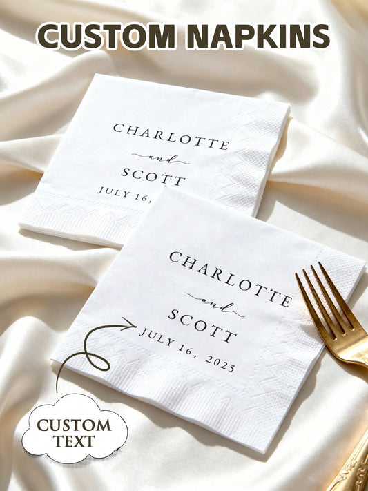 15-500pcs Custom Valentine's Day Napkins, 3-Ply Personalized Wedding Napkins, Clear Printing, Table Decor For Bachelorette Party, Bridal Shower, Engagement Party, Welcome Dinner, Cocktail Napkins For
