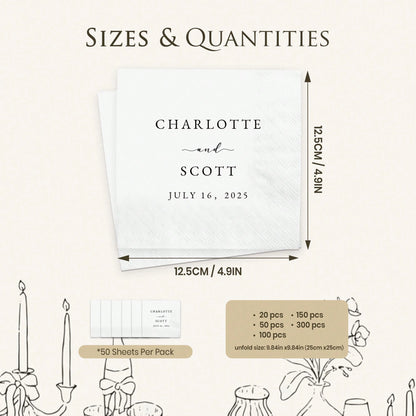 15-500pcs Custom Valentine's Day Napkins, 3-Ply Personalized Wedding Napkins, Clear Printing, Table Decor For Bachelorette Party, Bridal Shower, Engagement Party, Welcome Dinner, Cocktail Napkins For