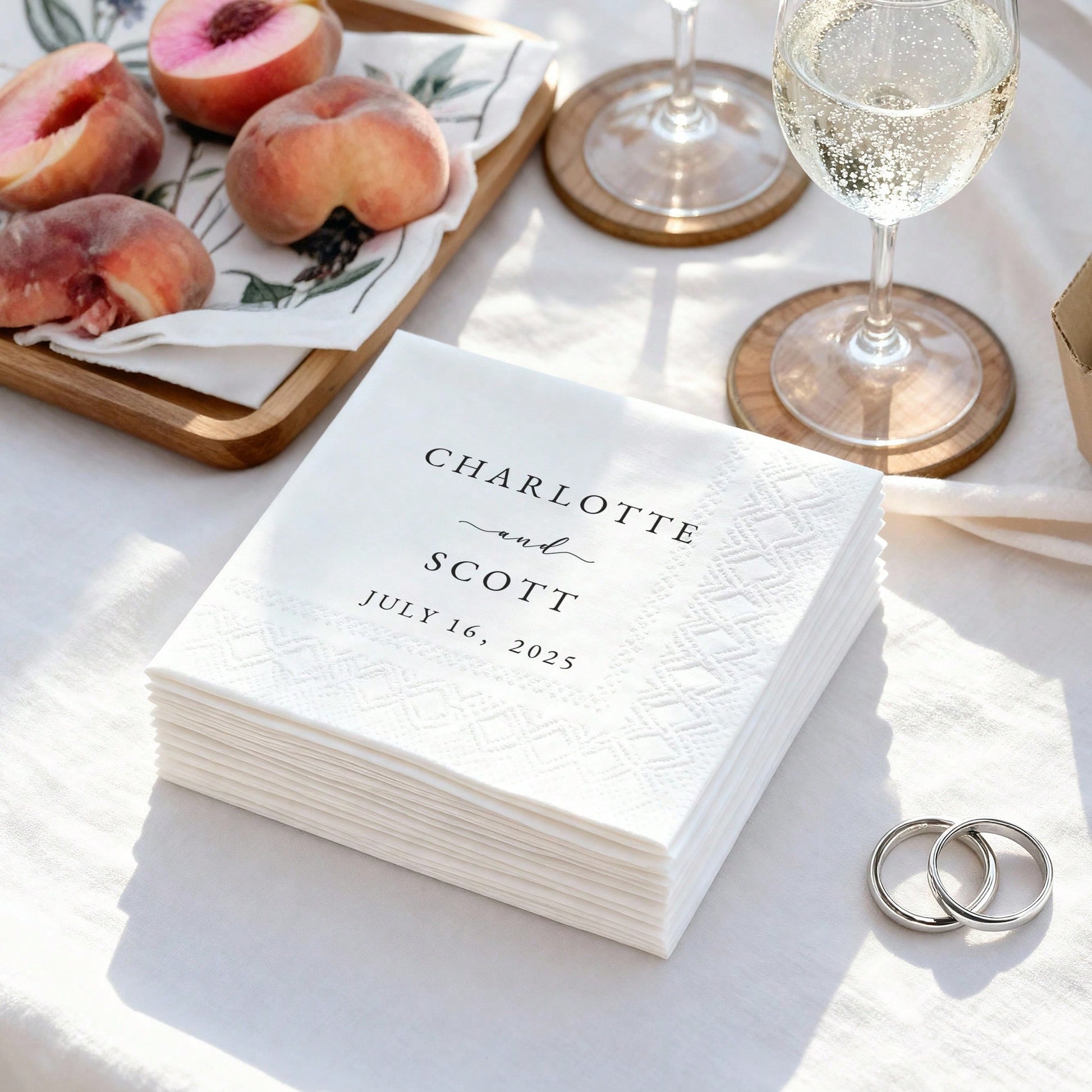 15-500pcs Custom Valentine's Day Napkins, 3-Ply Personalized Wedding Napkins, Clear Printing, Table Decor For Bachelorette Party, Bridal Shower, Engagement Party, Welcome Dinner, Cocktail Napkins For