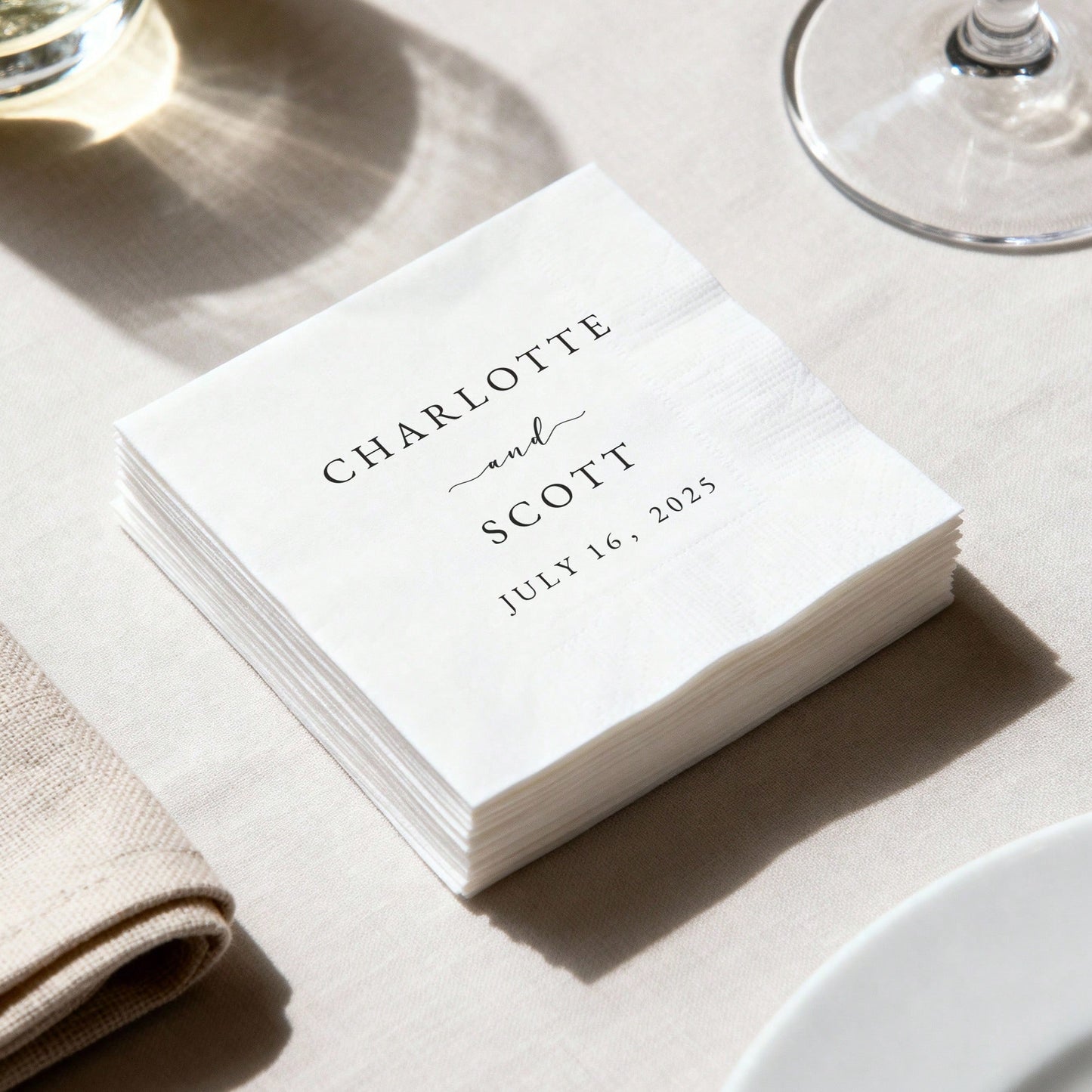15-500pcs Custom Valentine's Day Napkins, 3-Ply Personalized Wedding Napkins, Clear Printing, Table Decor For Bachelorette Party, Bridal Shower, Engagement Party, Welcome Dinner, Cocktail Napkins For