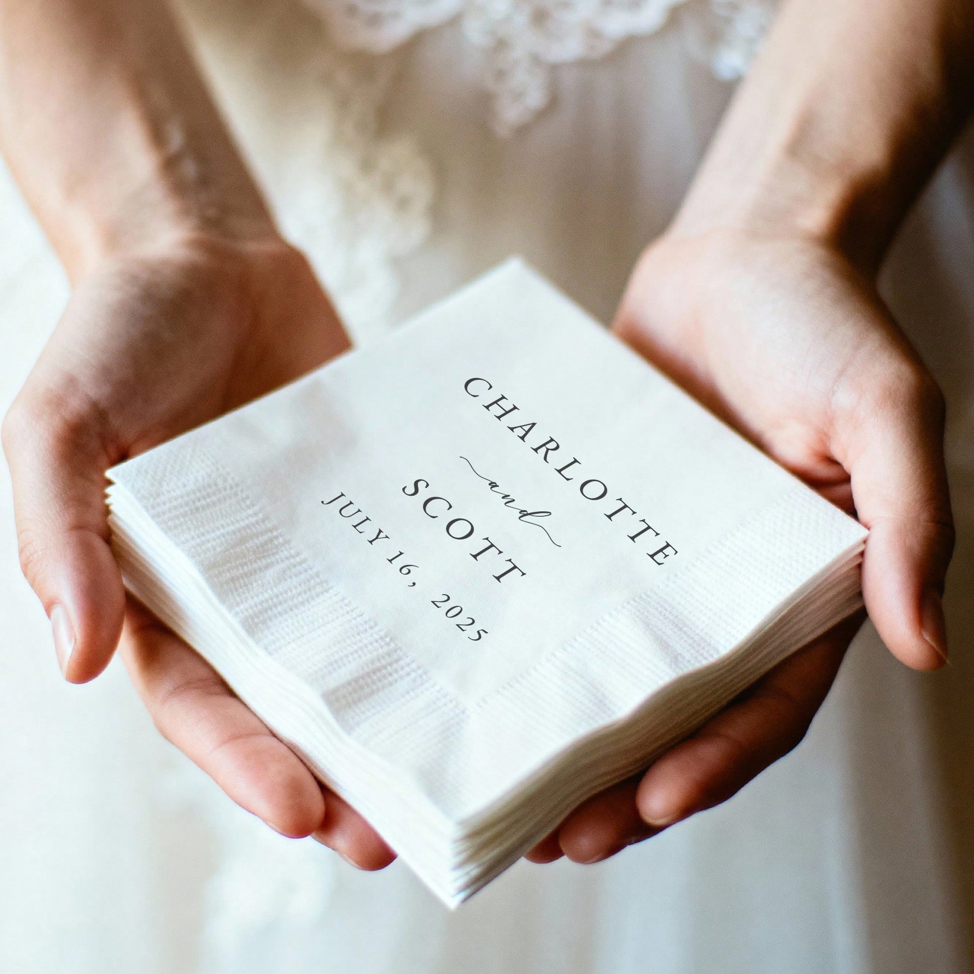 15-500pcs Custom Valentine's Day Napkins, 3-Ply Personalized Wedding Napkins, Clear Printing, Table Decor For Bachelorette Party, Bridal Shower, Engagement Party, Welcome Dinner, Cocktail Napkins For