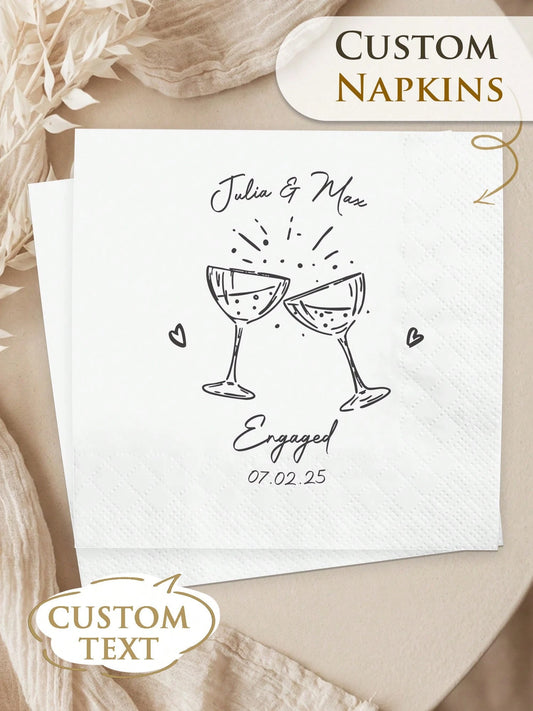 15-500pcs Personalized Cocktail Napkins, 3-Ply Customized Wedding Napkins, Table Decor, Perfect For Weddings, Anniversaries, Bridal Showers, Cocktail Parties, Engagement Parties, Ideal Disposable Napk