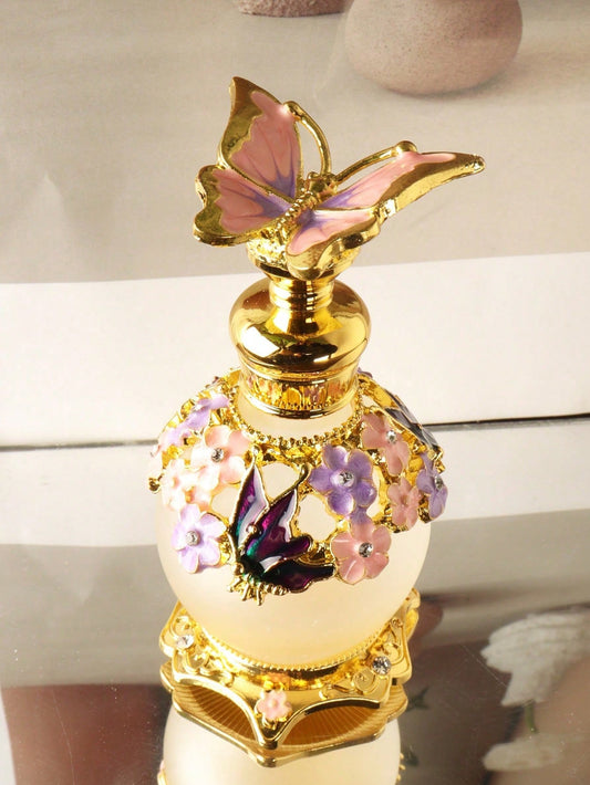 15ml Vintage Pink Butterfly Perfume Bottle, Decorative Empty Bottle, Refillable Fragrance Container, Exquisite Essential Oil Dropper Bottle