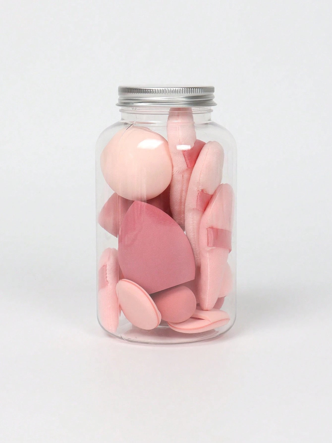 15pcs Makeup Sponge Set With Storage Jar, Including 3pcs Makeup Sponge & 3pcs Mini Makeup Sponge & 3pcs Powder Puff & 3pcs Mini Powder Puff & 3pcs Mini Finger Air Cushion Puff. Made Of Super Soft Velv