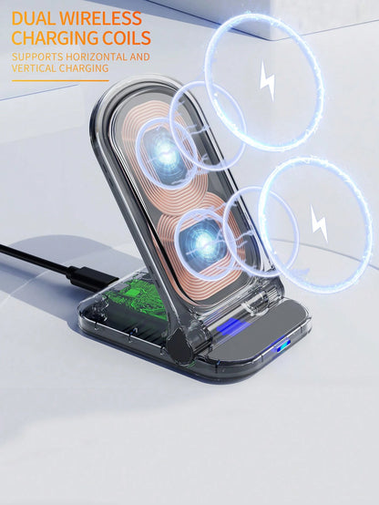 15w Folding Stand Two-In-One Wireless Charging, Suitable For Qi Mobile Phone Charging With Wireless Charging Function, Iphone8/X/11/12/13/14/15 Series Wireless Chargers Suitable For Office, Dorm, And