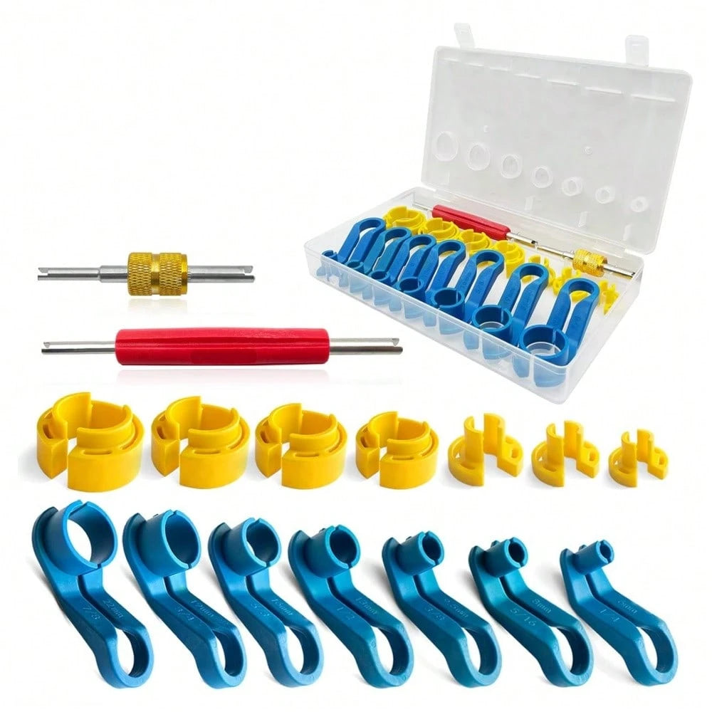 16PCS Car AC Fuel Line Disconnect Removal Tool Set With Storage Box, Valve Core Remover Tool Kit For 1/4 5/16 3/8 1/2 5/8 3/4 7/8 Inch Master Quick Disconnect Tool Kit For Auto Repair Tools