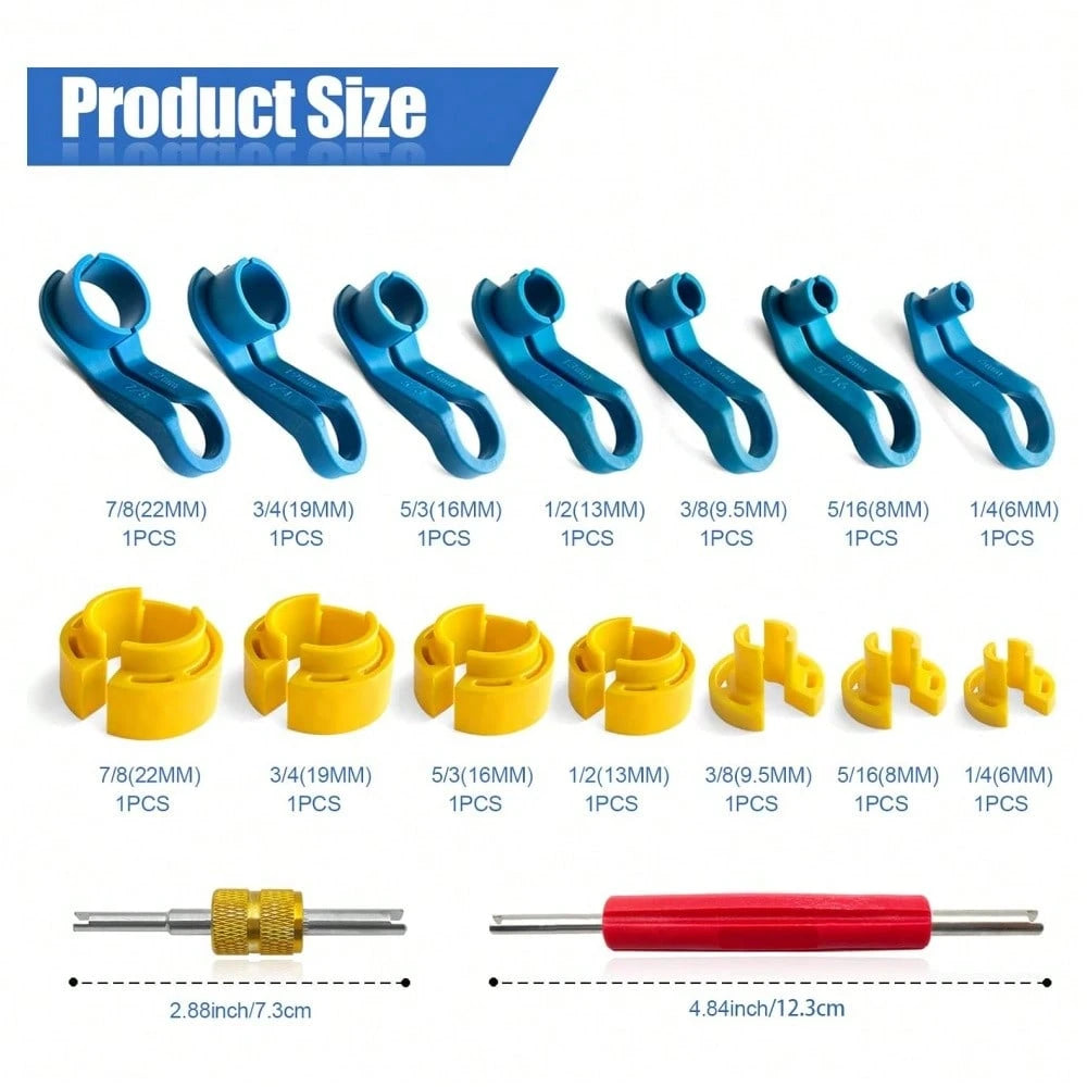 16PCS Car AC Fuel Line Disconnect Removal Tool Set With Storage Box, Valve Core Remover Tool Kit For 1/4 5/16 3/8 1/2 5/8 3/4 7/8 Inch Master Quick Disconnect Tool Kit For Auto Repair Tools